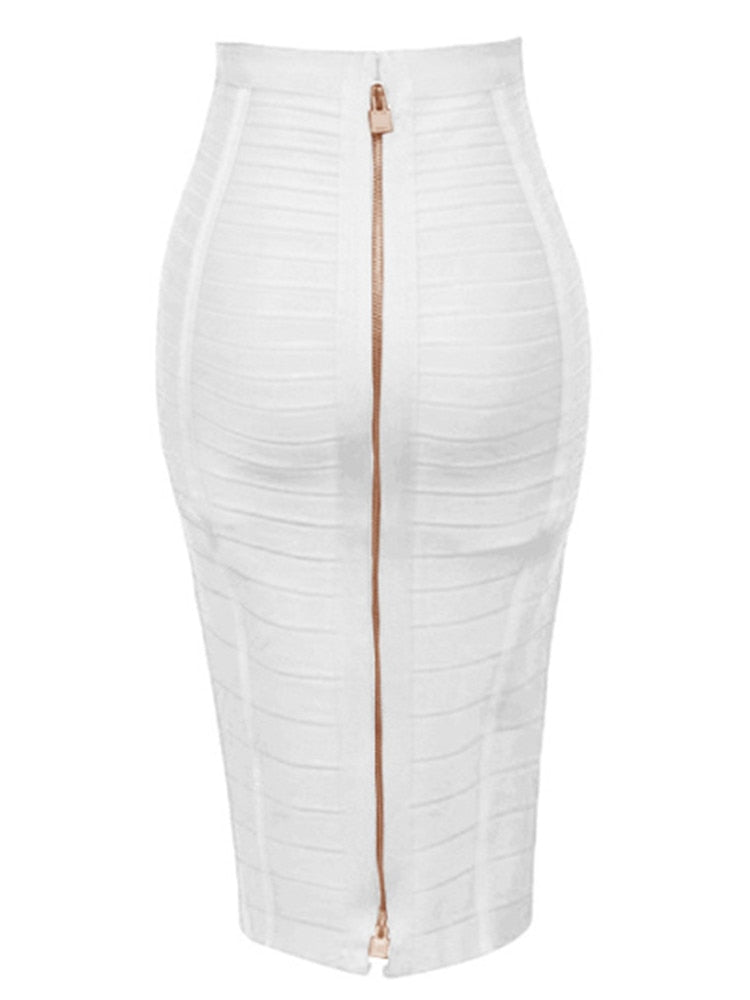 "Golden Lady of Class" Sexy Solid Zipper Bandage Bodycon Pencil Skirt