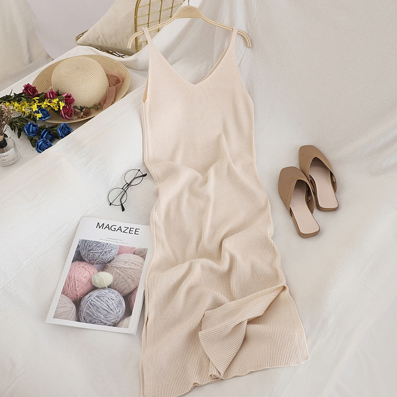 "Soft Beauty" V Neck Solid Knitted Comfort Dress