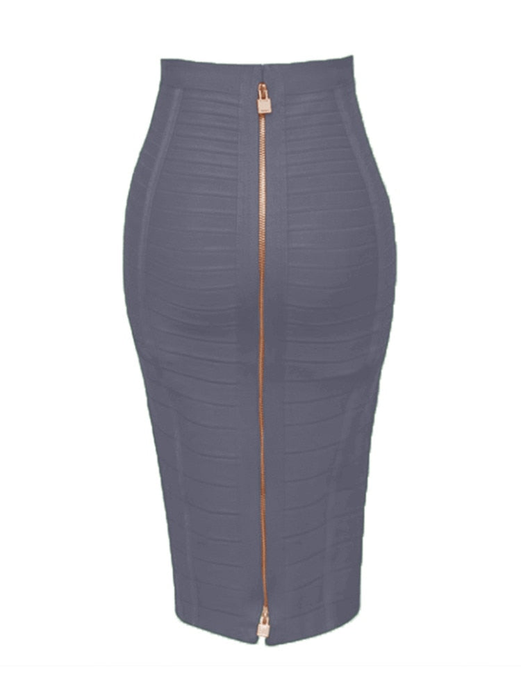"Golden Lady of Class" Sexy Solid Zipper Bandage Bodycon Pencil Skirt