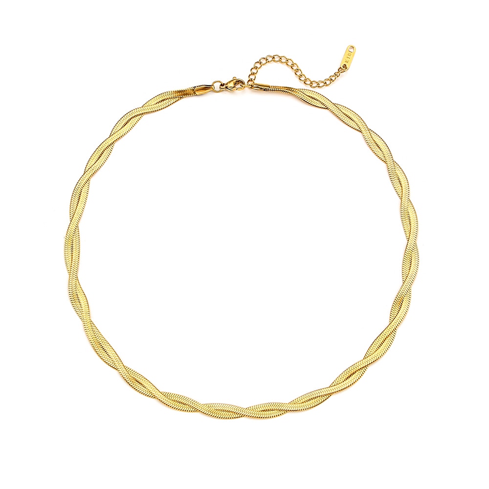 "Lover's Gold" Gold Plated Waterproof Braided New Herringbone Chain Necklace Bracelets Set