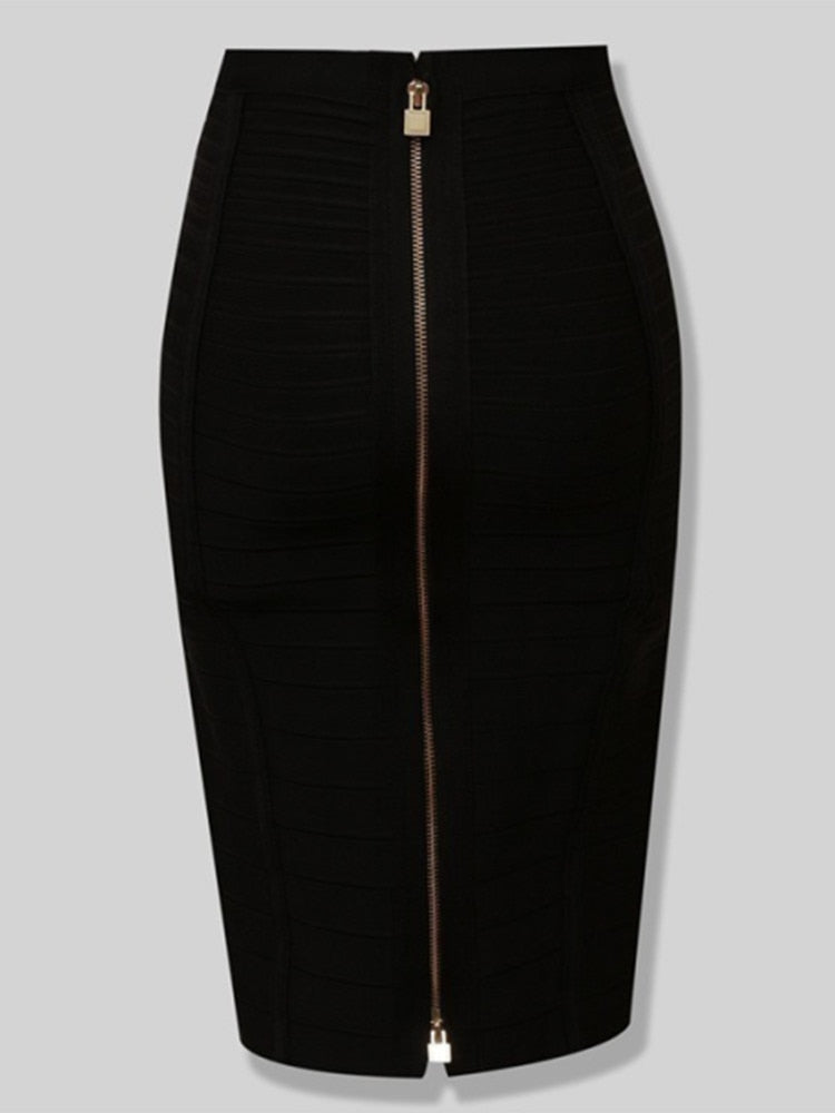 "Golden Lady of Class" Sexy Solid Zipper Bandage Bodycon Pencil Skirt