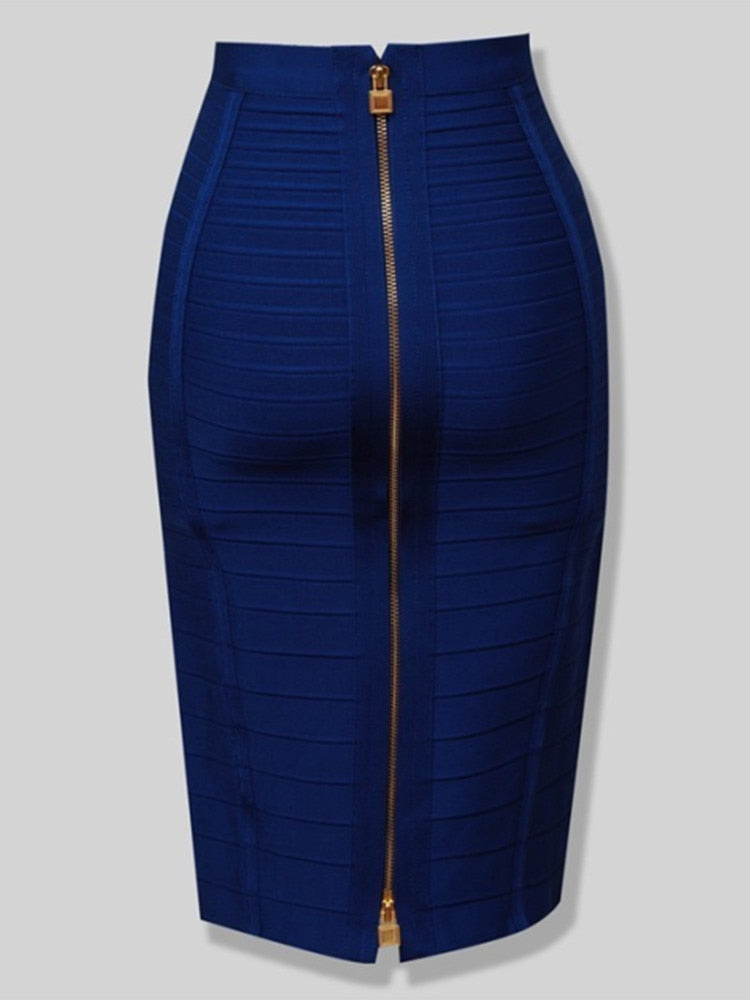 "Golden Lady of Class" Sexy Solid Zipper Bandage Bodycon Pencil Skirt