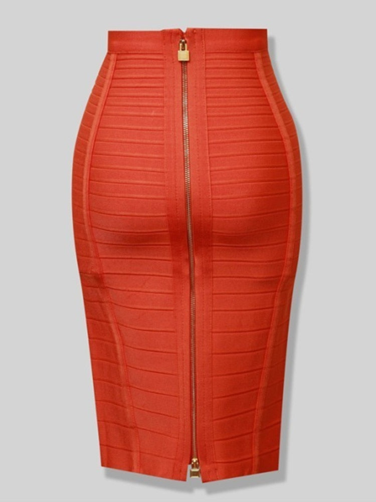"Golden Lady of Class" Sexy Solid Zipper Bandage Bodycon Pencil Skirt