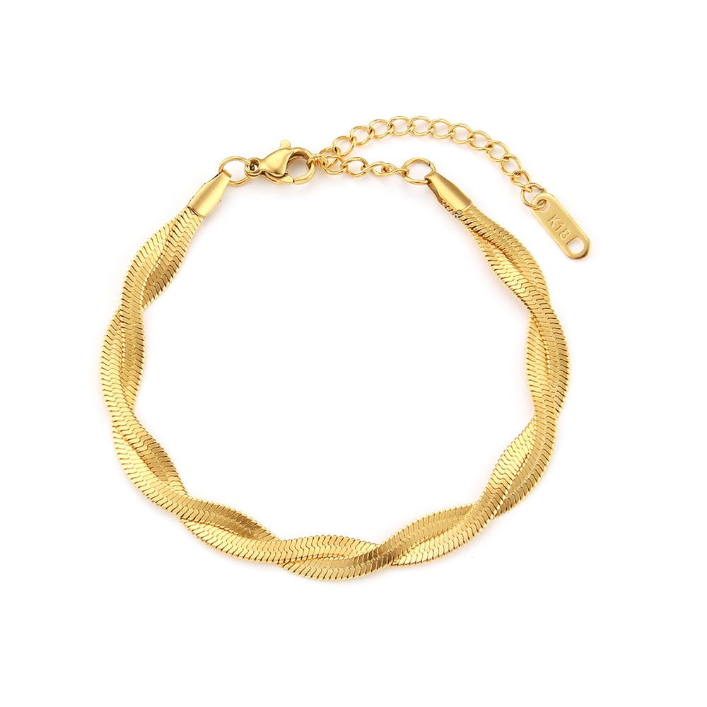 "Lover's Gold" Gold Plated Waterproof Braided New Herringbone Chain Necklace Bracelets Set