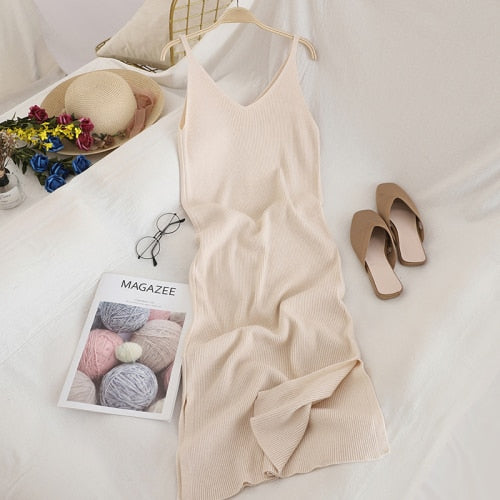 "Soft Beauty" V Neck Solid Knitted Comfort Dress