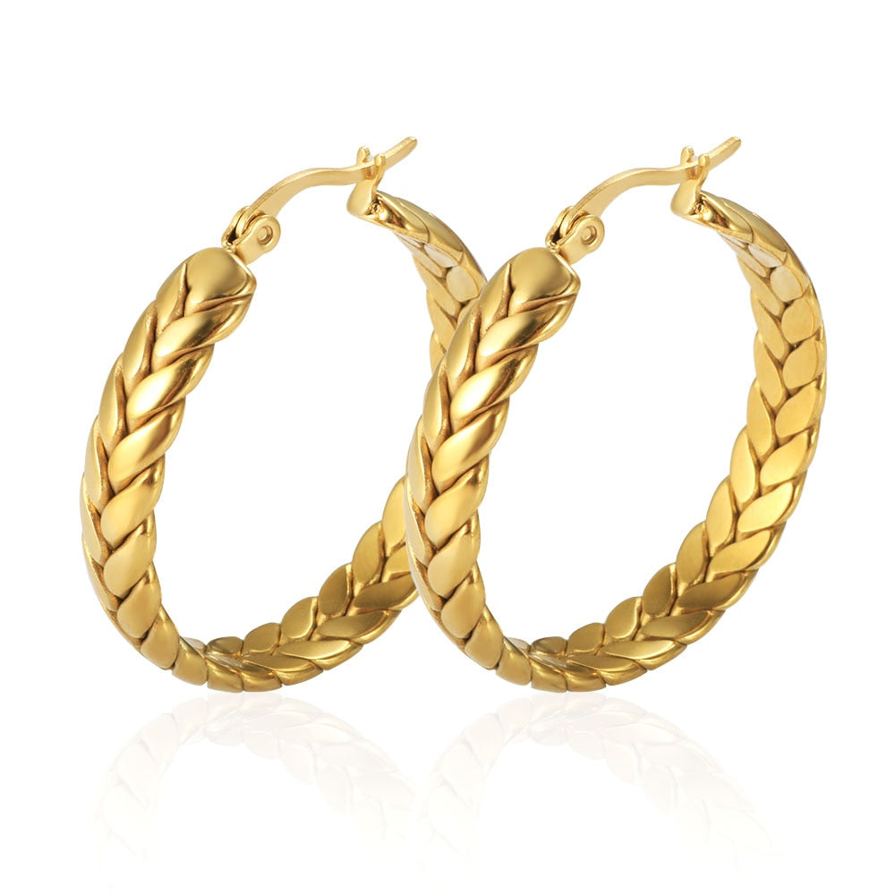 "Goldie Queen" Thick Braided Design Chain Necklace & Bracelet Jewelry Set