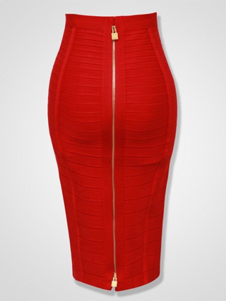"Golden Lady of Class" Sexy Solid Zipper Bandage Bodycon Pencil Skirt