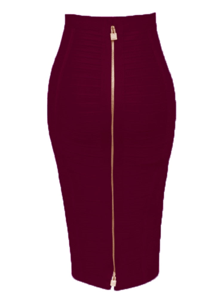 "Golden Lady of Class" Sexy Solid Zipper Bandage Bodycon Pencil Skirt