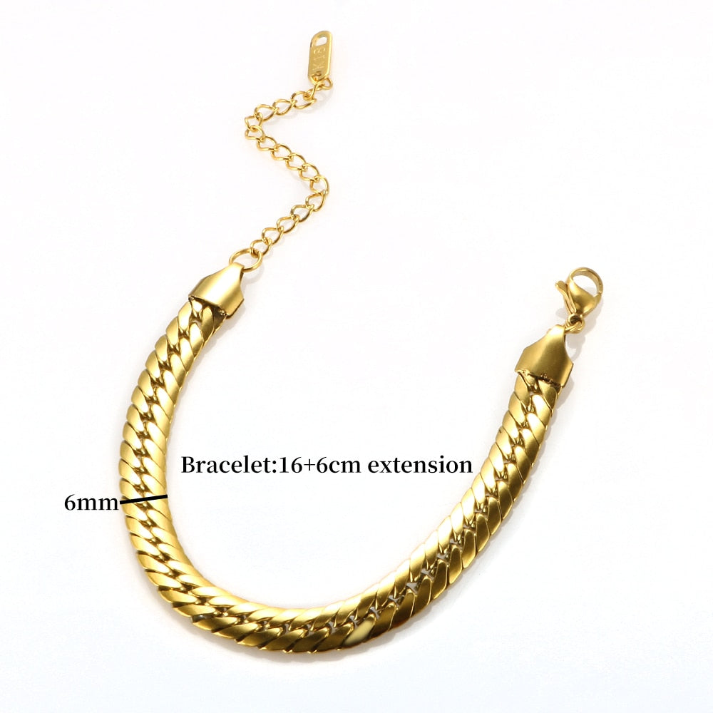 "Goldie Queen" Thick Braided Design Chain Necklace & Bracelet Jewelry Set