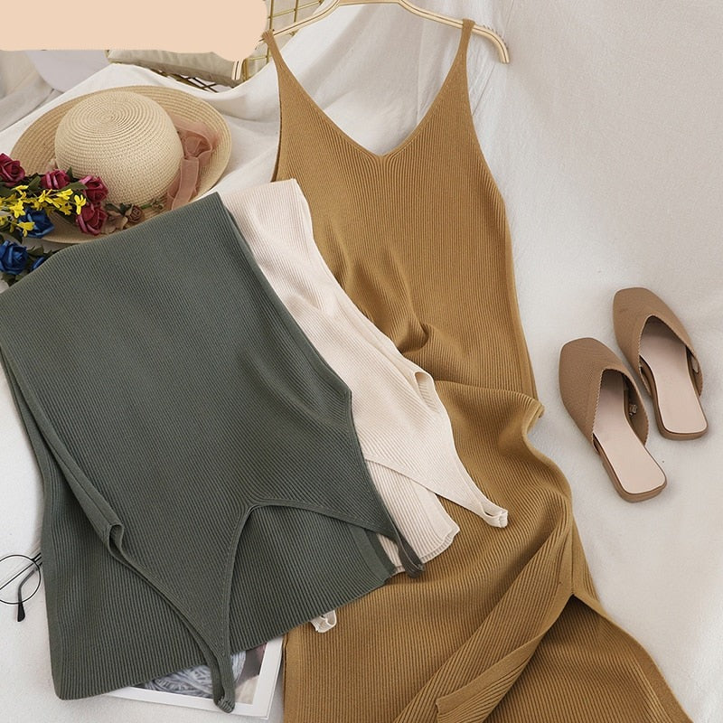 "Soft Beauty" V Neck Solid Knitted Comfort Dress