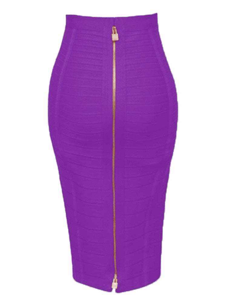 "Golden Lady of Class" Sexy Solid Zipper Bandage Bodycon Pencil Skirt