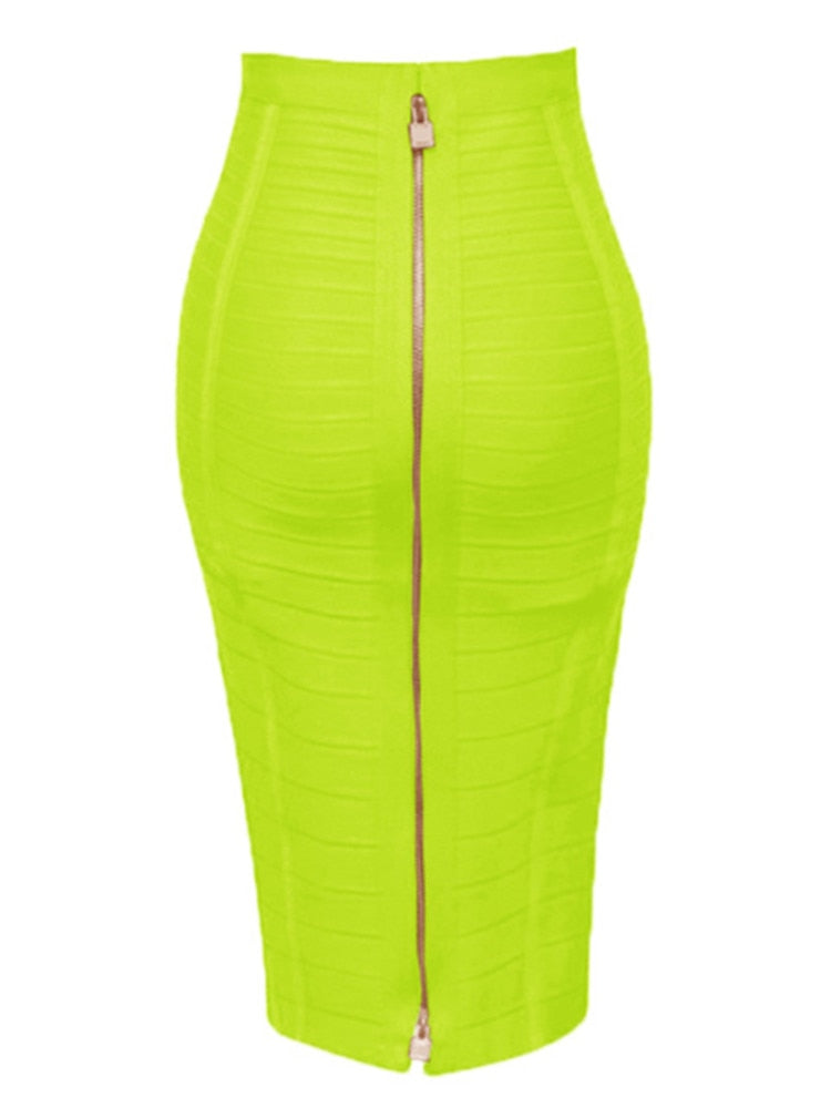 "Golden Lady of Class" Sexy Solid Zipper Bandage Bodycon Pencil Skirt