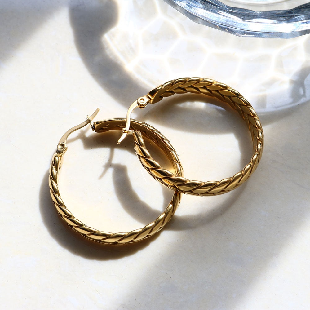 "Goldie Queen" Thick Braided Design Chain Necklace & Bracelet Jewelry Set