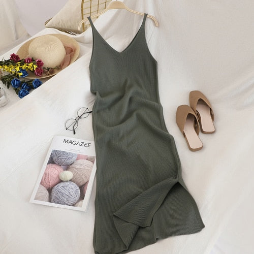 "Soft Beauty" V Neck Solid Knitted Comfort Dress