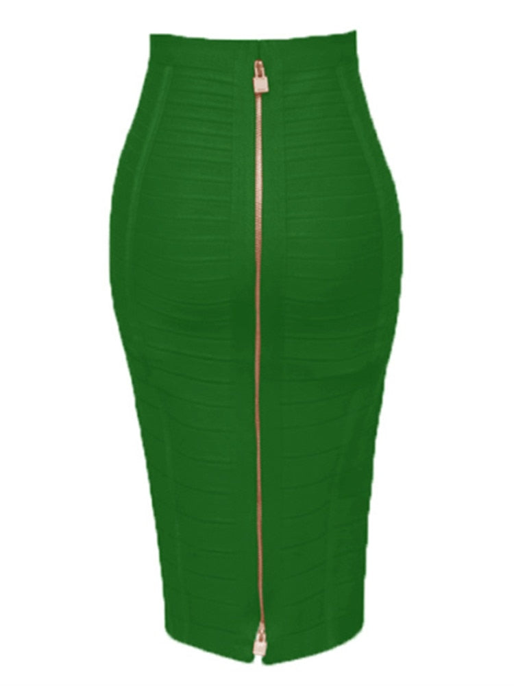 "Golden Lady of Class" Sexy Solid Zipper Bandage Bodycon Pencil Skirt