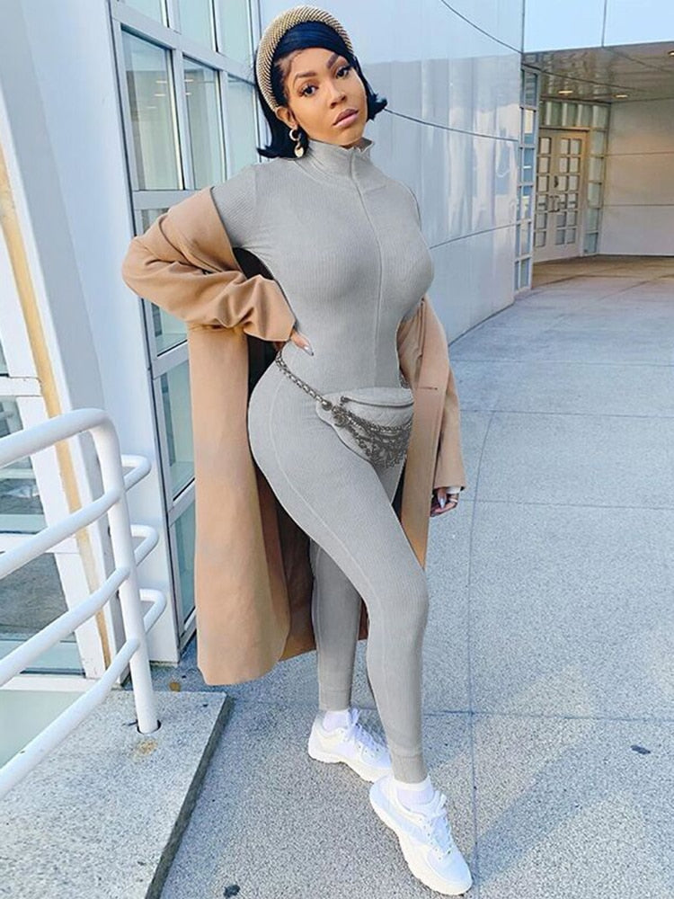 "Brittany Jumpsuit" Ribbed Turtleneck Luck Jumpsuit