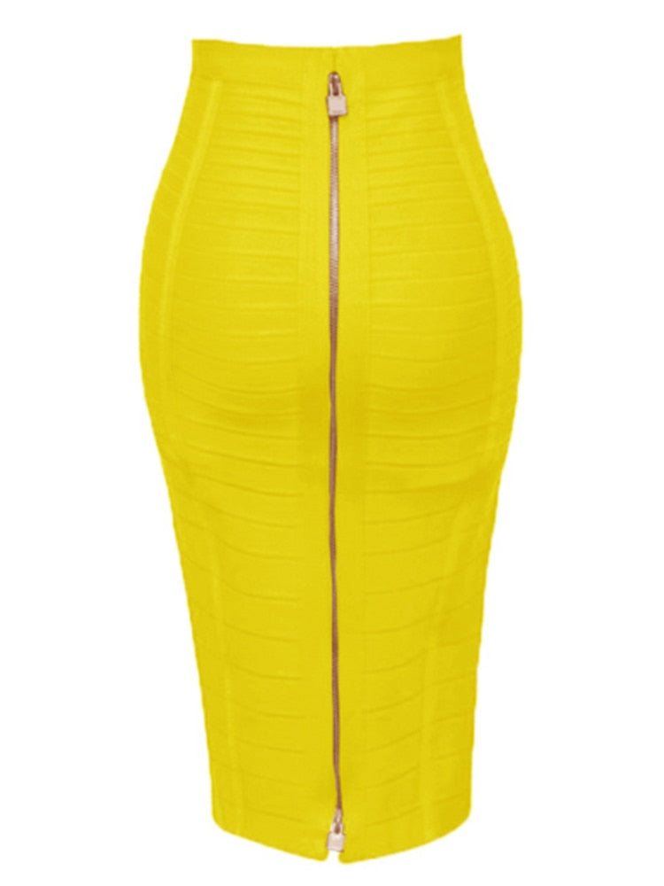 "Golden Lady of Class" Sexy Solid Zipper Bandage Bodycon Pencil Skirt