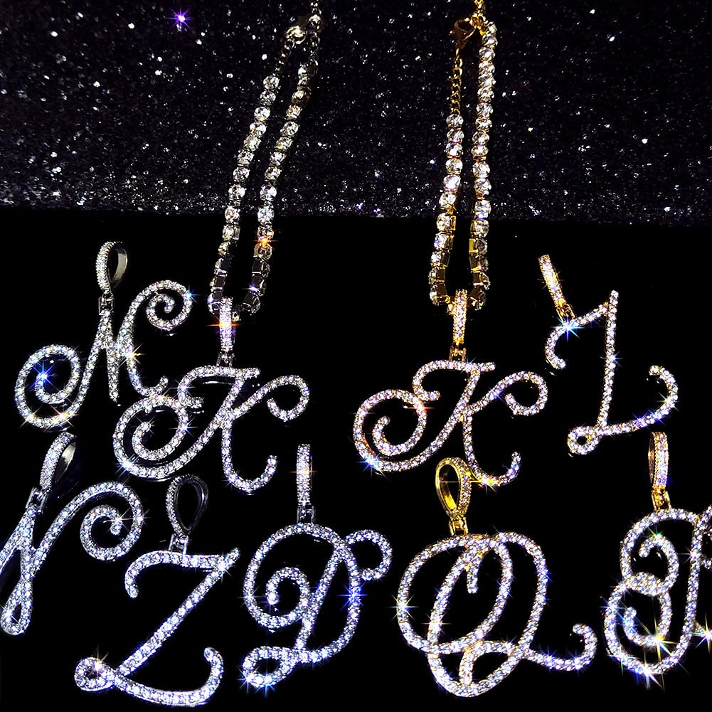 "Miss Shine" Fashion Cursive A-Z Initial Zircon Bling Crystal Tennis Anklet