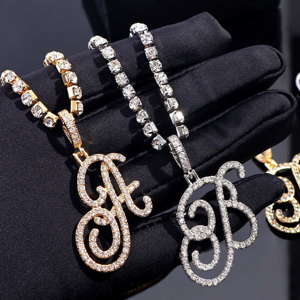 "Miss Shine" Fashion Cursive A-Z Initial Zircon Bling Crystal Tennis Anklet