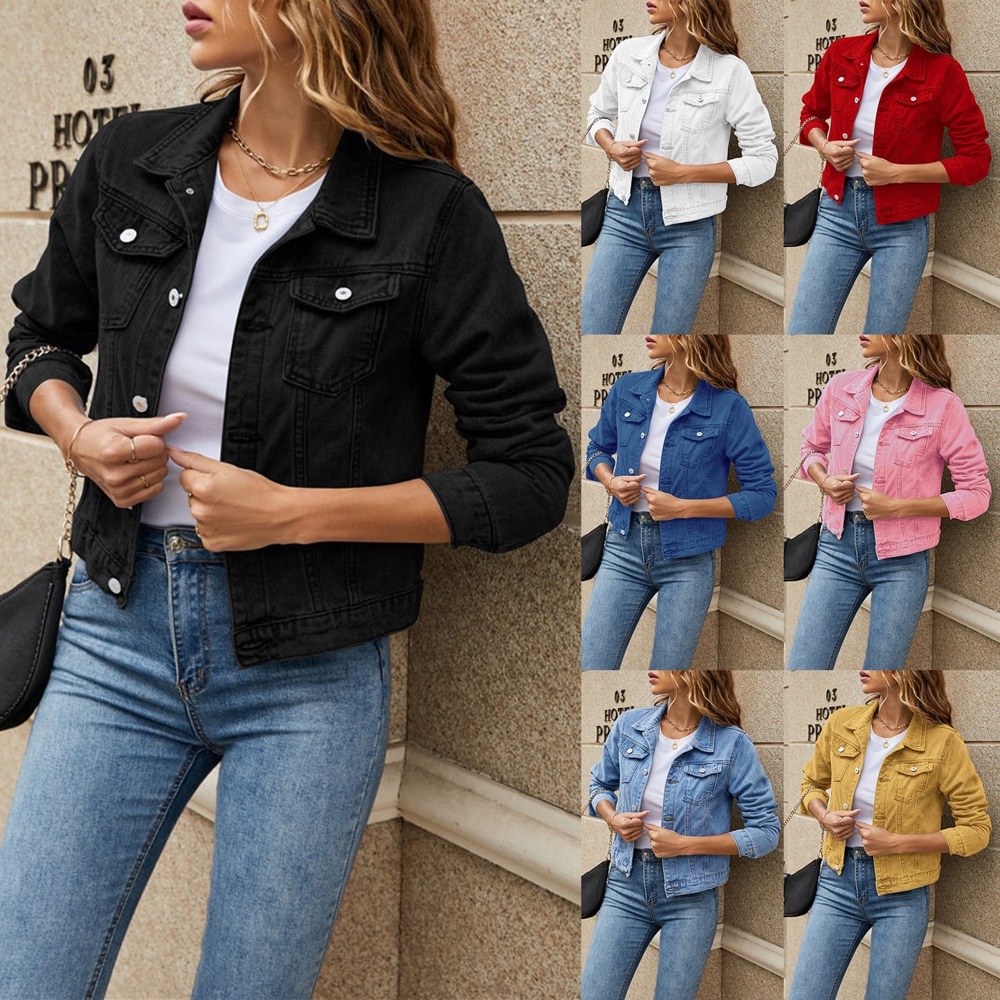 "Jeanie Jacket" Long Sleeve Solid Button Down Chest Pocket Jean Jacket