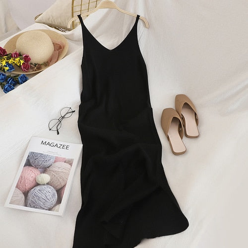 "Soft Beauty" V Neck Solid Knitted Comfort Dress