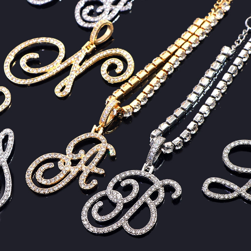 "Miss Shine" Fashion Cursive A-Z Initial Zircon Bling Crystal Tennis Anklet