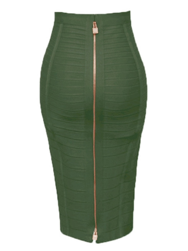 "Golden Lady of Class" Sexy Solid Zipper Bandage Bodycon Pencil Skirt