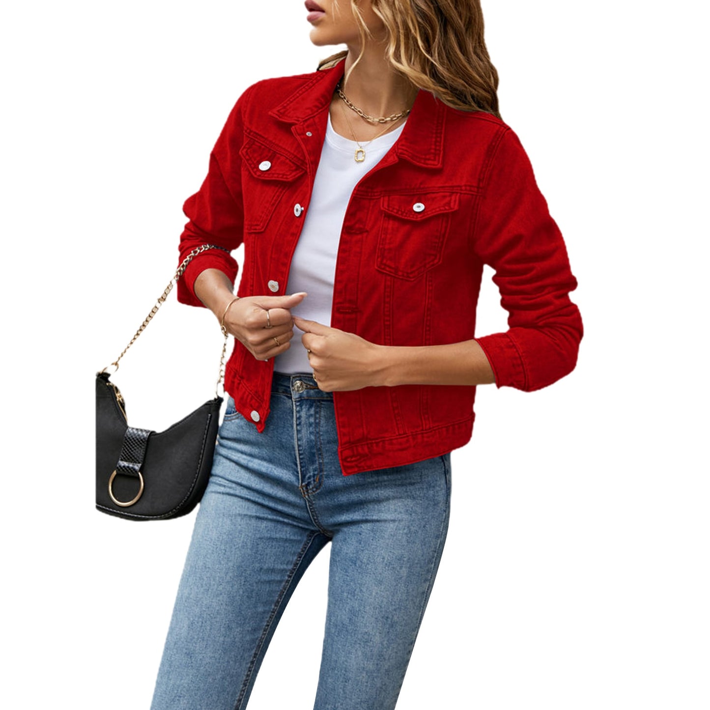 "Jeanie Jacket" Long Sleeve Solid Button Down Chest Pocket Jean Jacket