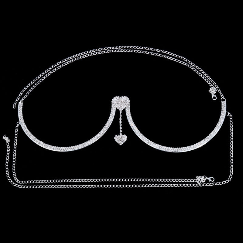 "Starlet" Chest Bling Bracket Double Pendant Heart Bras Chain Necklace Body Jewelry