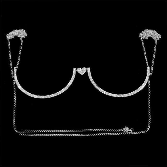 "Starlet" Chest Bling Bracket Double Pendant Heart Bras Chain Necklace Body Jewelry