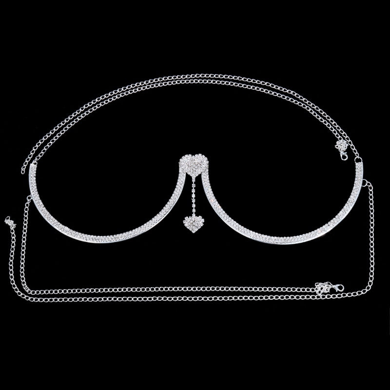 "Starlet" Chest Bling Bracket Double Pendant Heart Bras Chain Necklace Body Jewelry