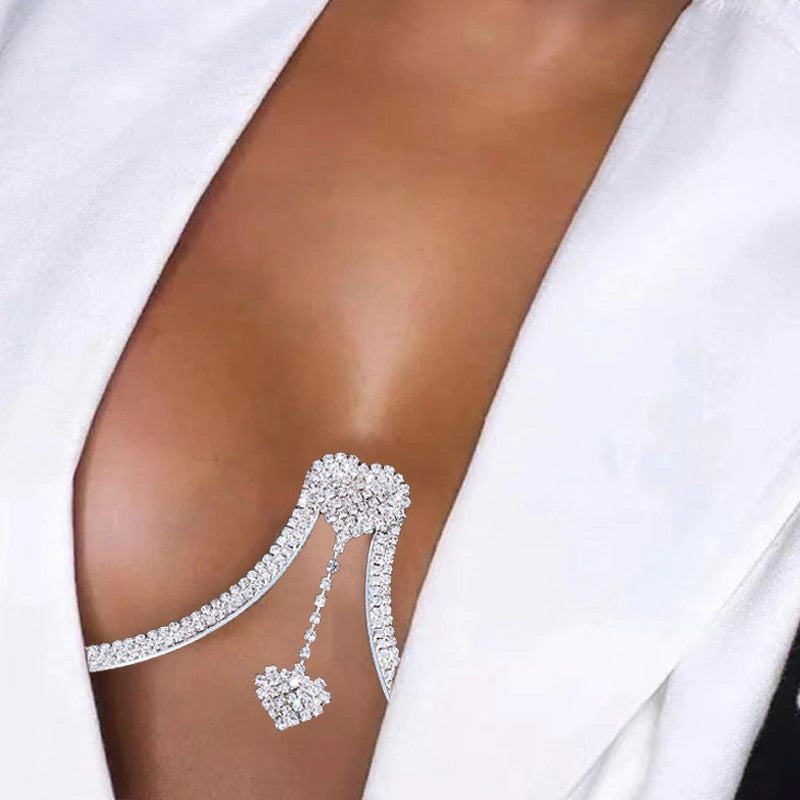 "Starlet" Chest Bling Bracket Double Pendant Heart Bras Chain Necklace Body Jewelry