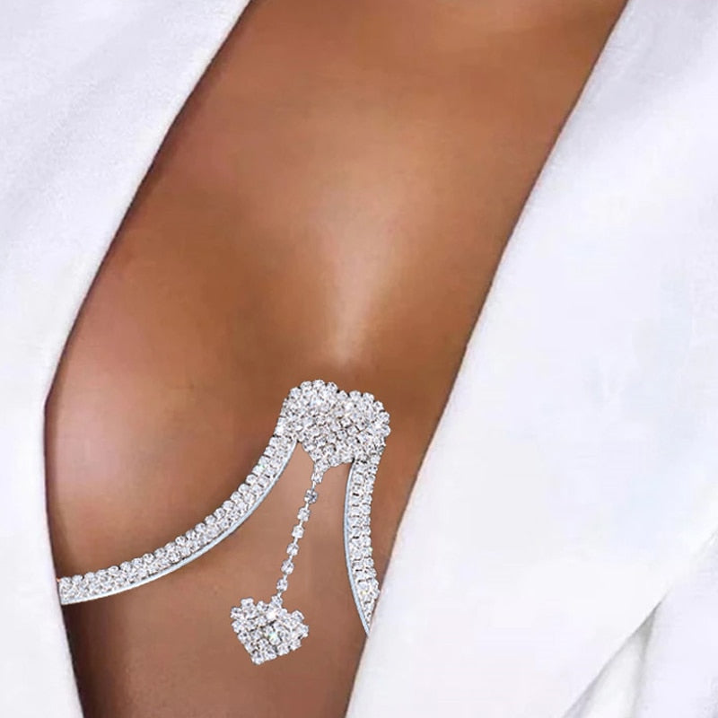"Starlet" Chest Bling Bracket Double Pendant Heart Bras Chain Necklace Body Jewelry