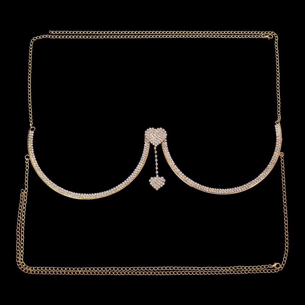 "Starlet" Chest Bling Bracket Double Pendant Heart Bras Chain Necklace Body Jewelry