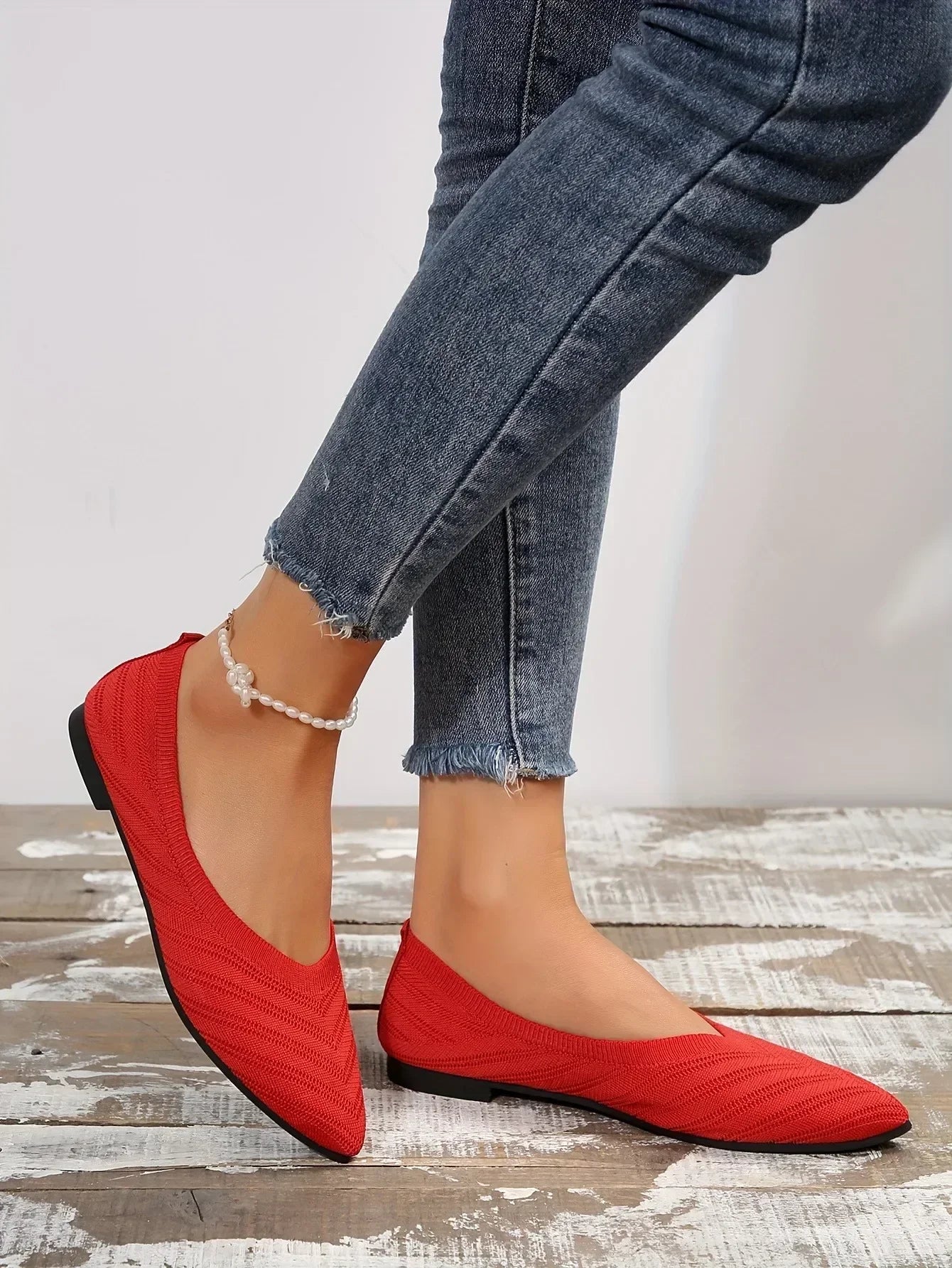 "Neicyy Flats" Solid Color Knitted Slip on Casual Ballet Flats