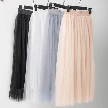 "Vintage Lady" Tulle Skirt Women Elastic High Waist  A-line Tutu Skirt