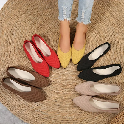 "Neicyy Flats" Solid Color Knitted Slip on Casual Ballet Flats