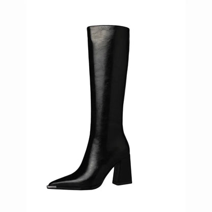 "Donna" Pointed Toe Side Zippers Long Booties