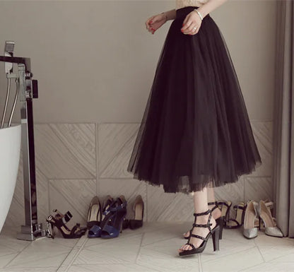 "Vintage Lady" Tulle Skirt Women Elastic High Waist  A-line Tutu Skirt