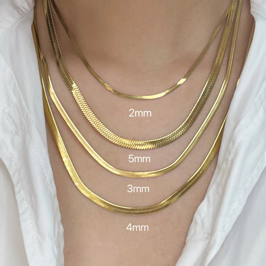 "Minimalist" Unisex Stainless Steel Herringbone Gold Necklace