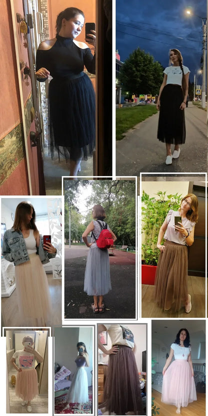 "Vintage Lady" Tulle Skirt Women Elastic High Waist  A-line Tutu Skirt