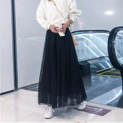 "Vintage Lady" Tulle Skirt Women Elastic High Waist  A-line Tutu Skirt
