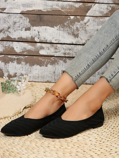"Neicyy Flats" Solid Color Knitted Slip on Casual Ballet Flats