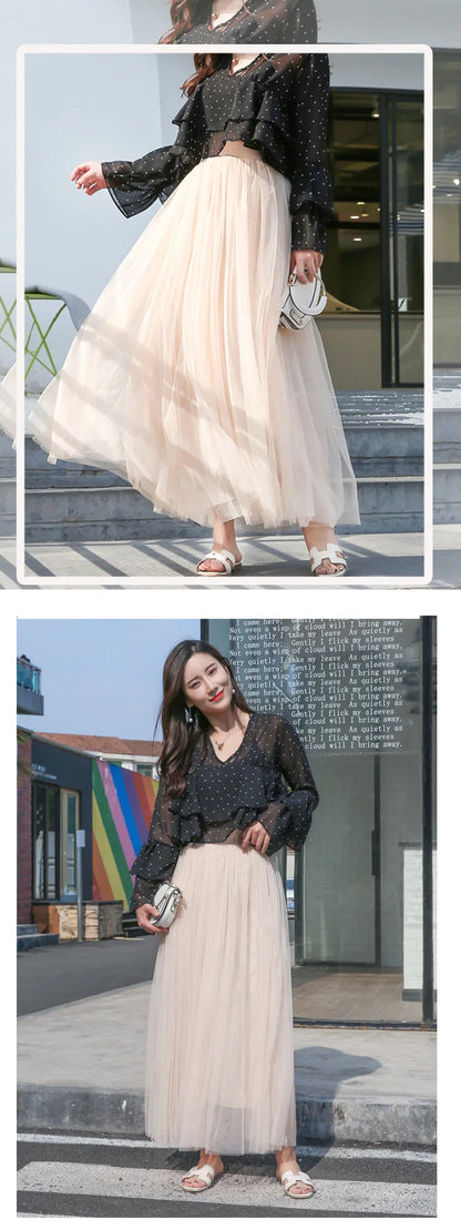 "Vintage Lady" Tulle Skirt Women Elastic High Waist  A-line Tutu Skirt