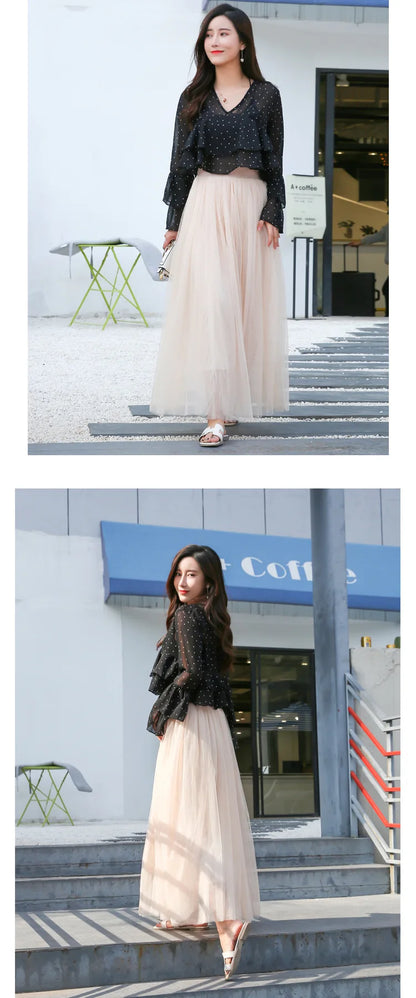 "Vintage Lady" Tulle Skirt Women Elastic High Waist  A-line Tutu Skirt