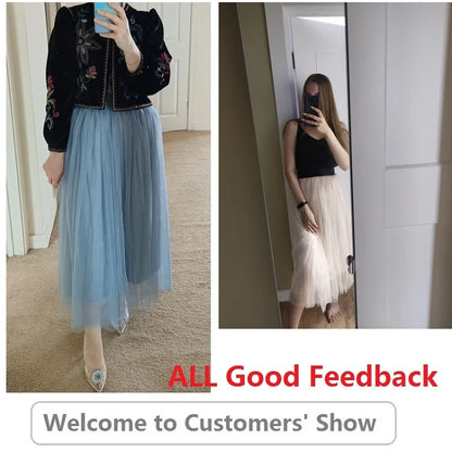 "Vintage Lady" Tulle Skirt Women Elastic High Waist  A-line Tutu Skirt