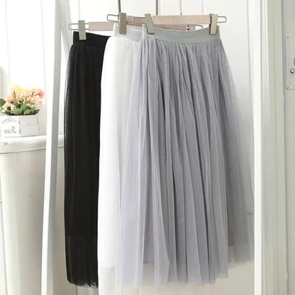 "Vintage Lady" Tulle Skirt Women Elastic High Waist  A-line Tutu Skirt