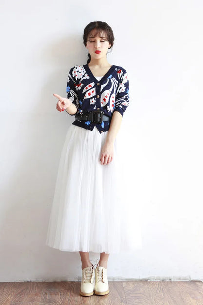 "Vintage Lady" Tulle Skirt Women Elastic High Waist  A-line Tutu Skirt