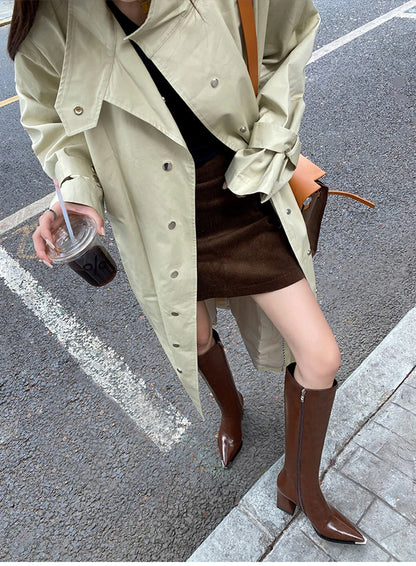 "Donna" Pointed Toe Side Zippers Long Booties