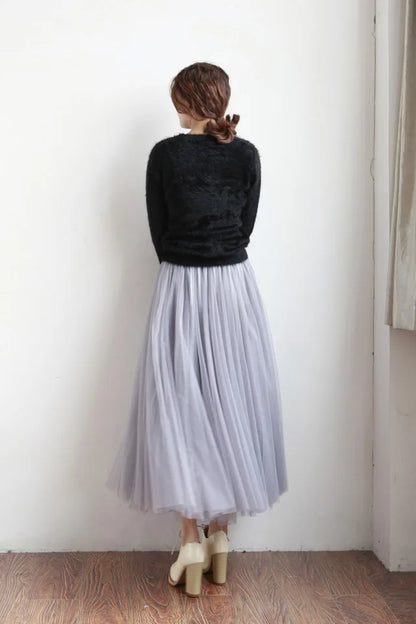 "Vintage Lady" Tulle Skirt Women Elastic High Waist  A-line Tutu Skirt
